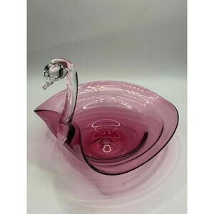 Vintage Pilgrim Cranberry & Clear Glass Swan Candy Dish – Handblown